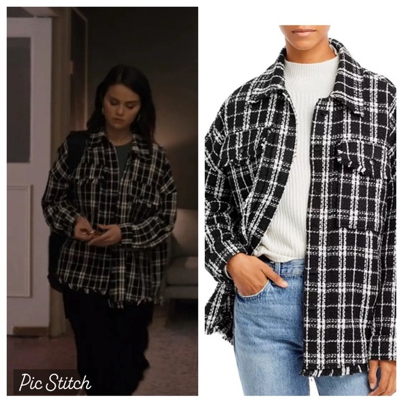 Aqua Plaid Shacket Shirt Jacket Tweed Black White XS ASO Selena Gomez NEW - Picture 2 of 15